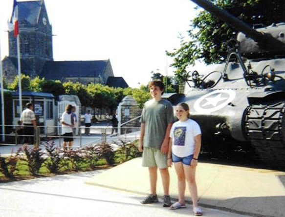 Young Julia and elder brother Alex at the D-Day Museum in St. Mere Eglise